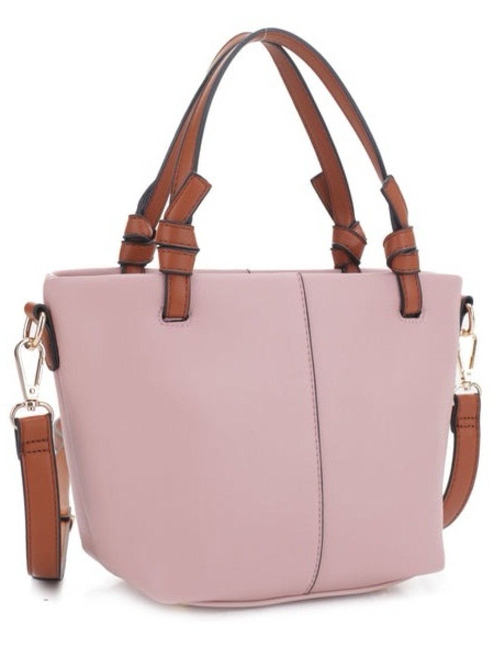 Everyday Pink Tote with Contrast Brown Handles